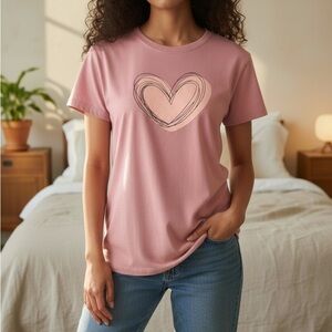 (NWOT) SHEIN Women’s Pink Heart Tee, Medium